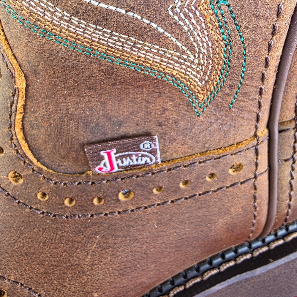 Justin Boots INJI Brown Water Buffalo Wide Square Toe Boots Size 6B GY9984 NEW - Picture 8 of 16